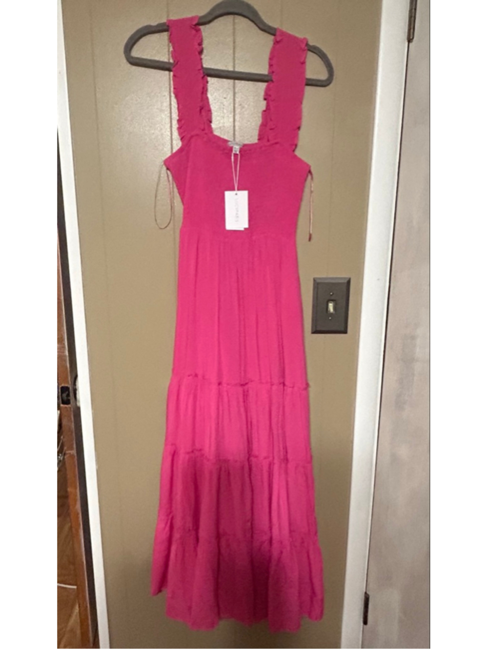 Lucy Paris Women's Pink Smocked Ruffle Strap Maxi Summer Dress Size S